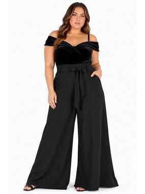 90s Vintage Addison Evenings Velvet Off The Shoulder Wide Leg Jumpsuit (Black)16